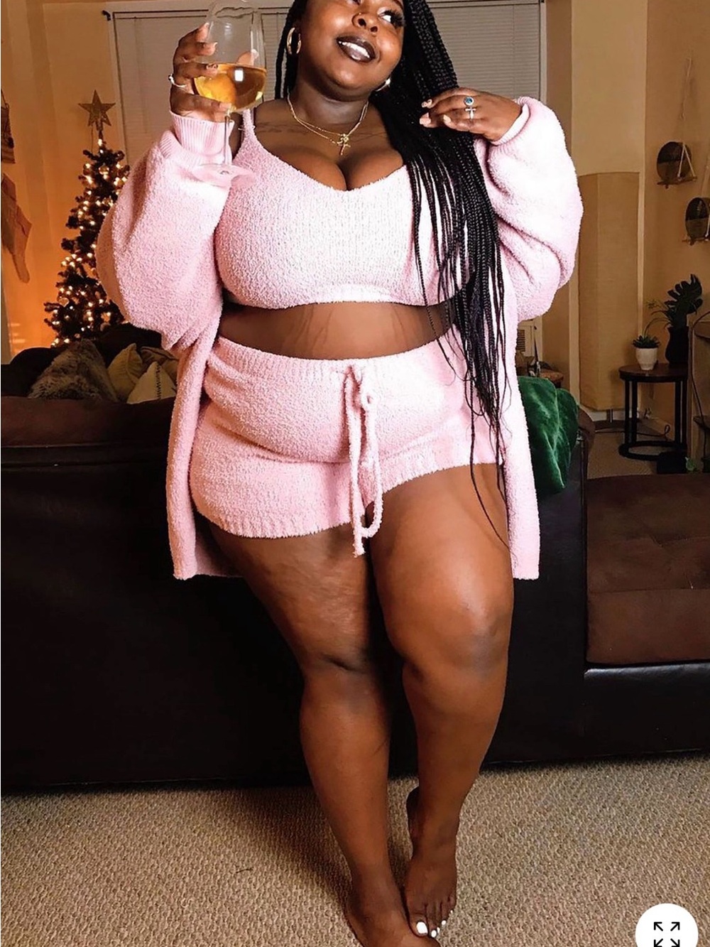 Plus Size Cozy Ivory Knit Lounge Set - Bralette, Shorts & Cardigan